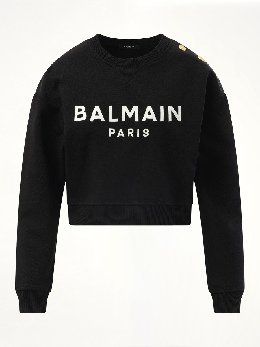 3 Button Balmain Printed Sweatshirt in Black/White