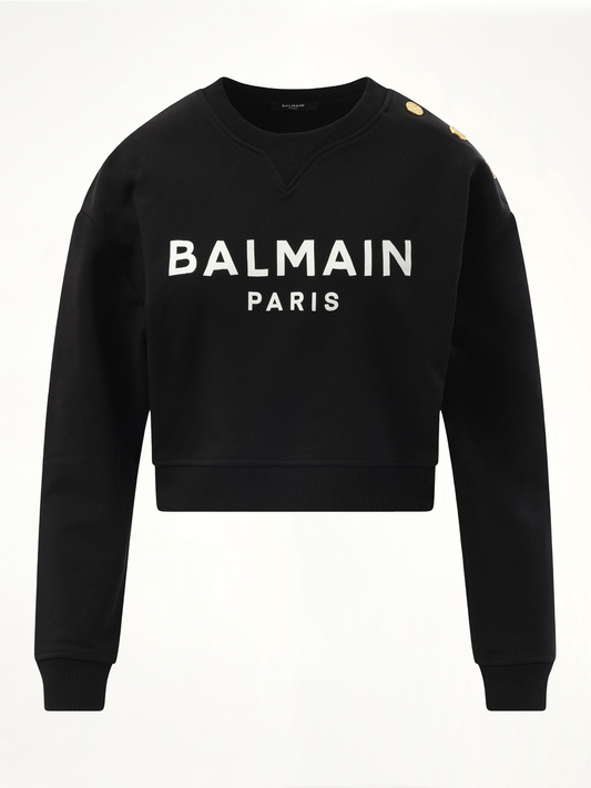 3 Button Balmain Printed Sweatshirt in Black/White