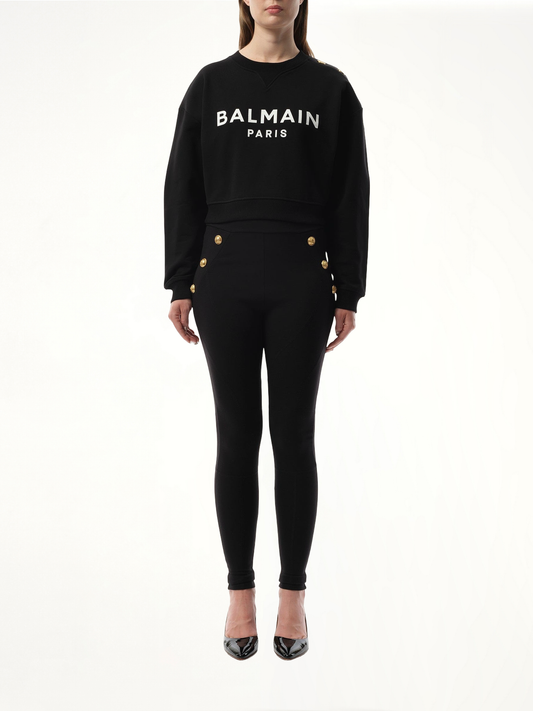 3 Button Balmain Printed Sweatshirt in Black/White