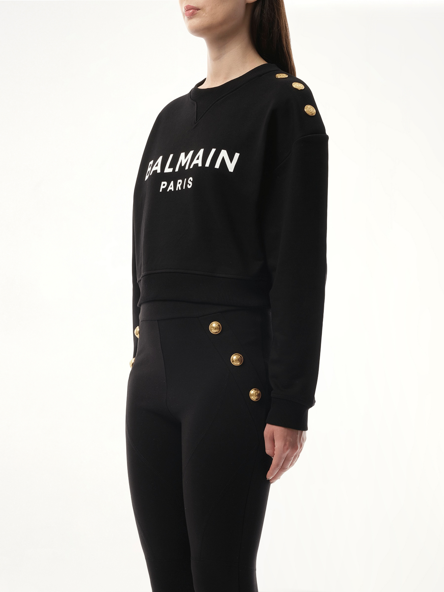 3 Button Balmain Printed Sweatshirt in Black/White