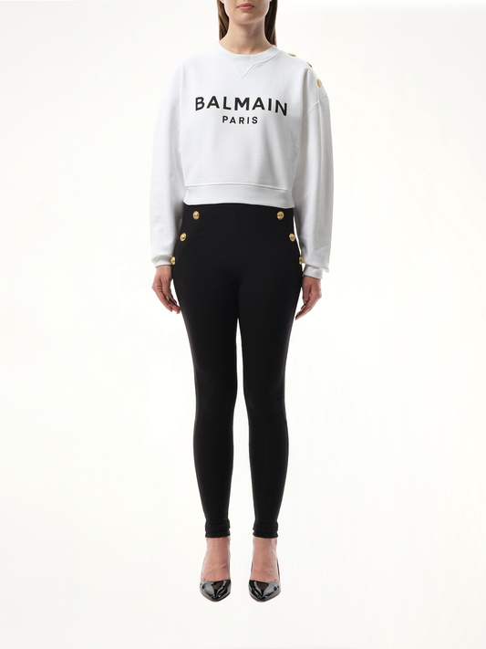 3 Button Balmain Printed Sweatshirt in White/Black