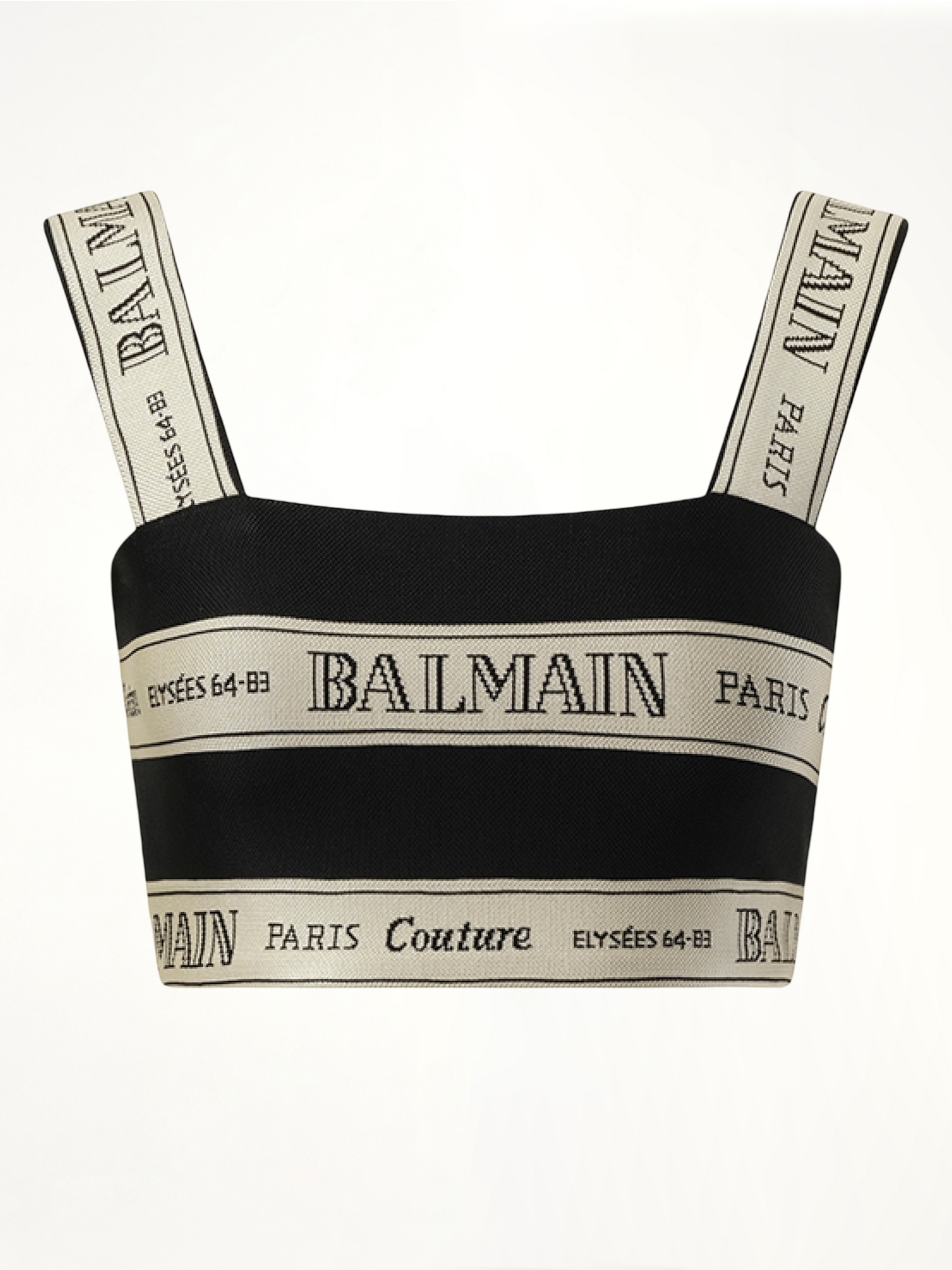 Striped Balmain Jacquard Crop Top in Black/Beige