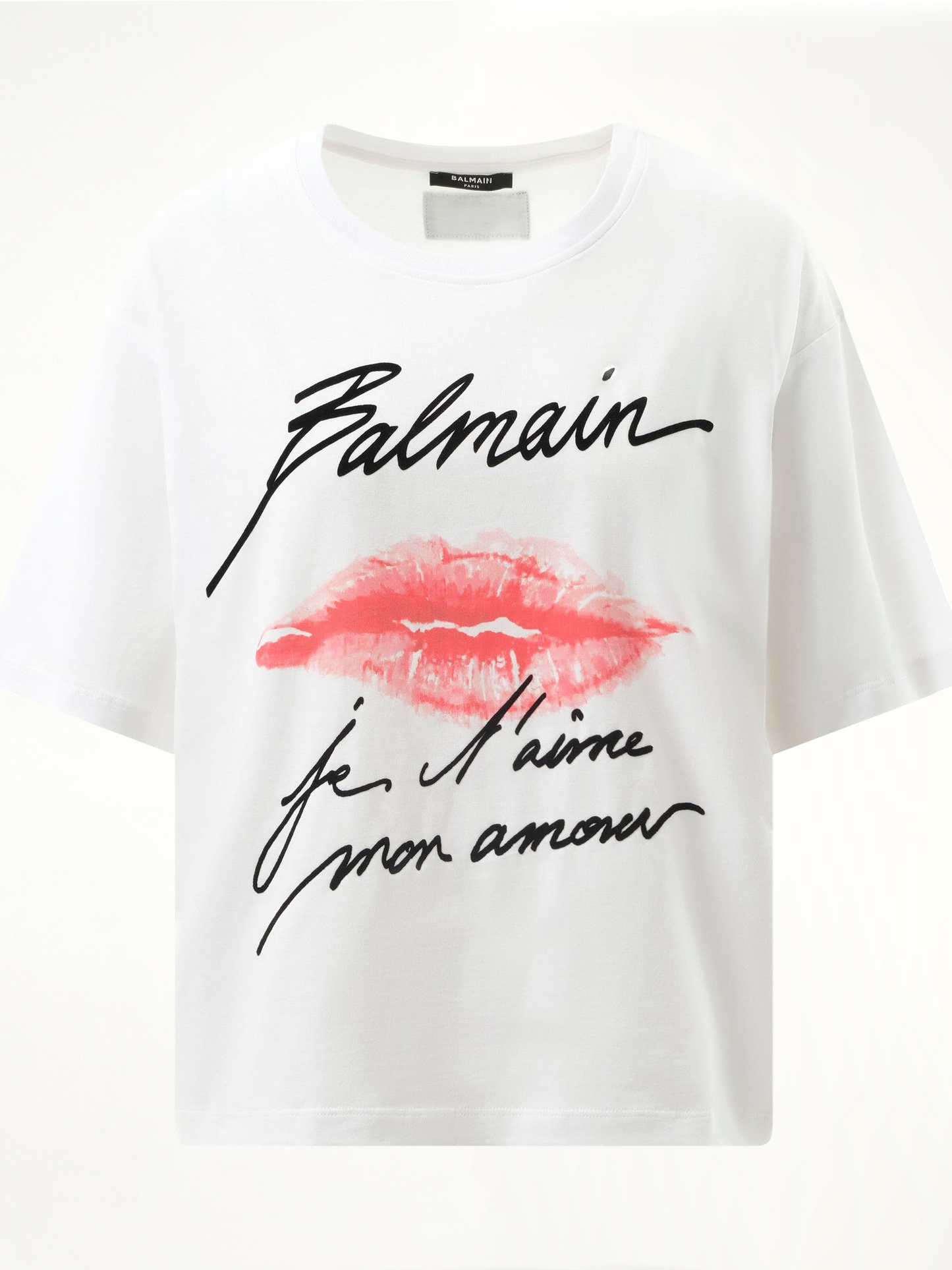 Balmain Kiss Print T-Shirt in White/Black/Red