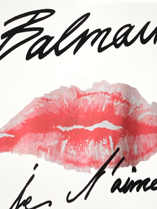 Balmain Kiss Print T-Shirt in White/Black/Red