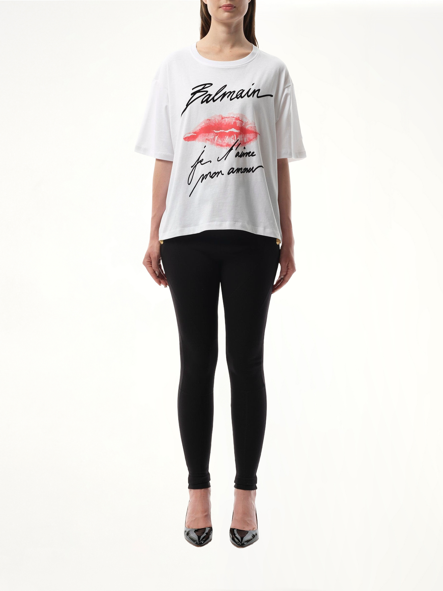 Balmain Kiss Print T-Shirt in White/Black/Red