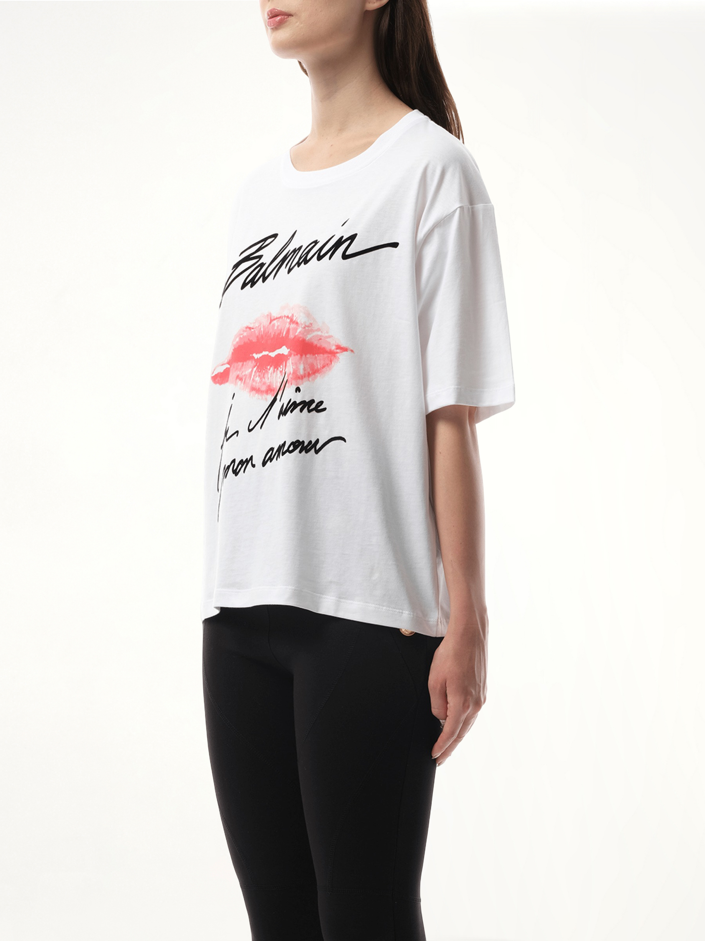 Balmain Kiss Print T-Shirt in White/Black/Red