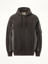 Sacai Sponge Sweat Nylon Twill Zip Hoodie in Charcoal Gray