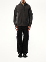 Sacai Sponge Sweat Nylon Twill Zip Hoodie in Charcoal Gray