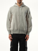 Sacai Sponge Sweat Nylon Twill Zip Hoodie in Light Gray