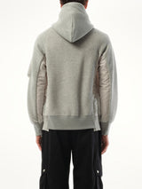 Sacai Sponge Sweat Nylon Twill Zip Hoodie in Light Gray