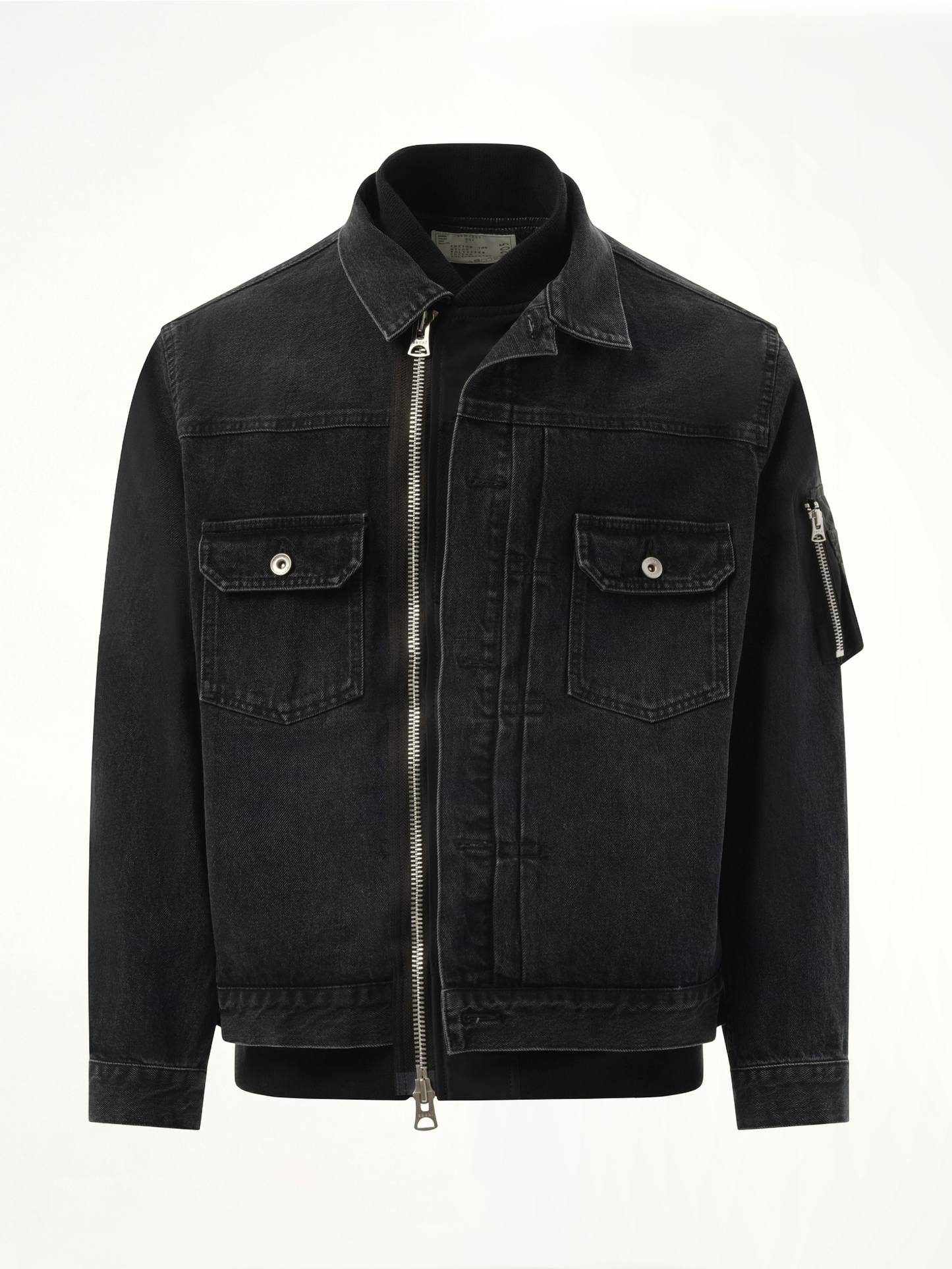 Denim Nylon Double Jacket in Black