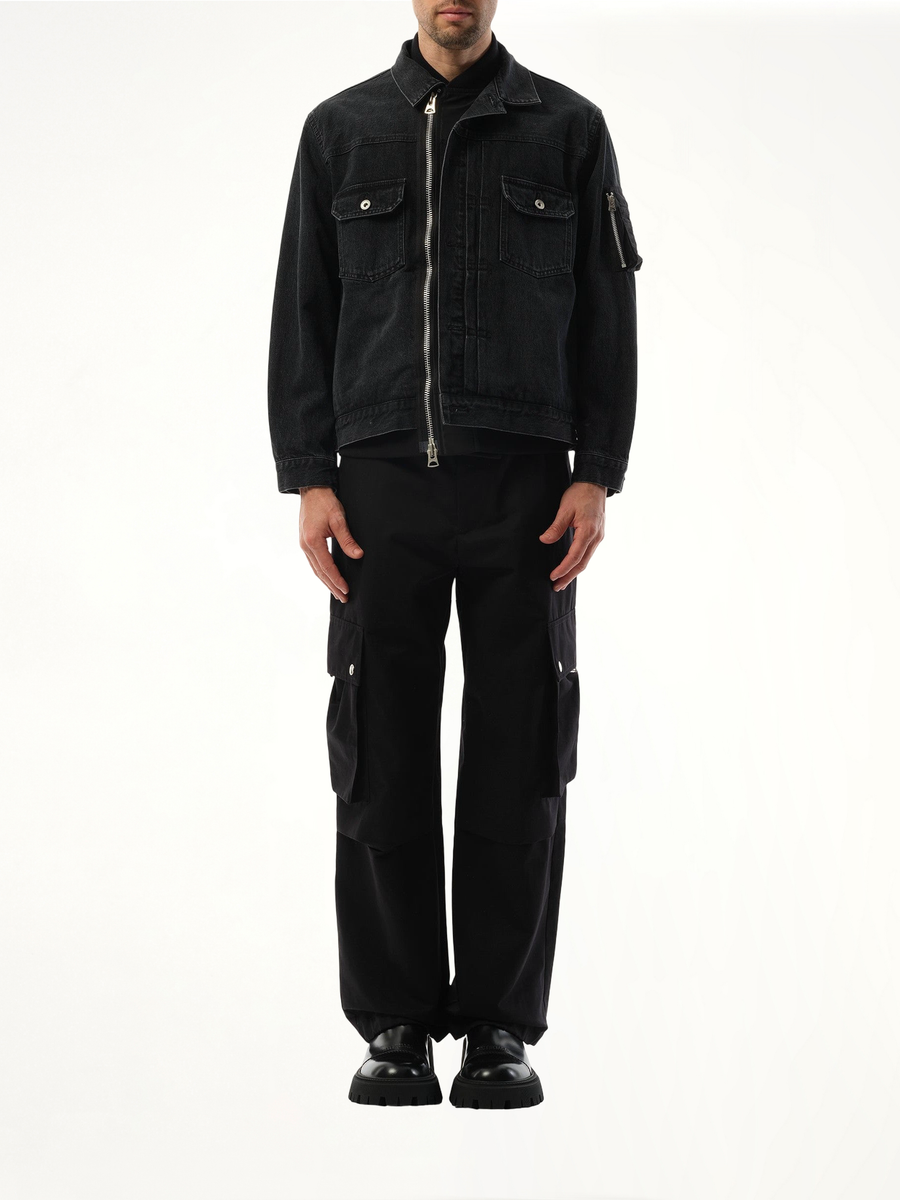 Denim Nylon Double Jacket in Black