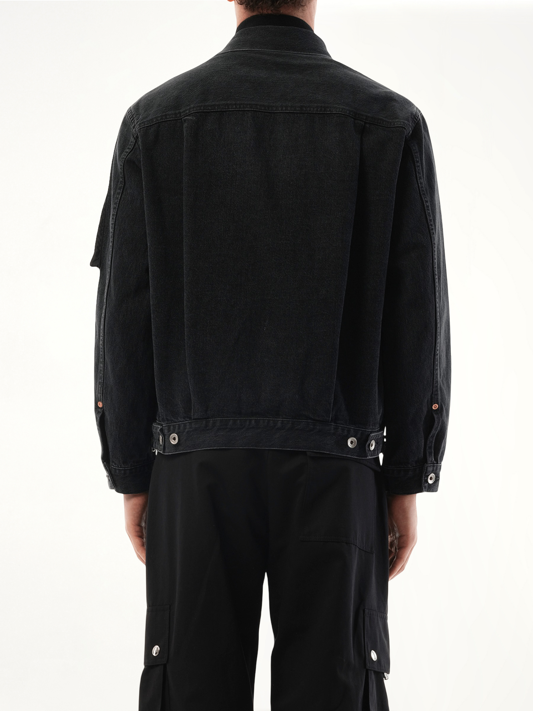 Denim Nylon Double Jacket in Black