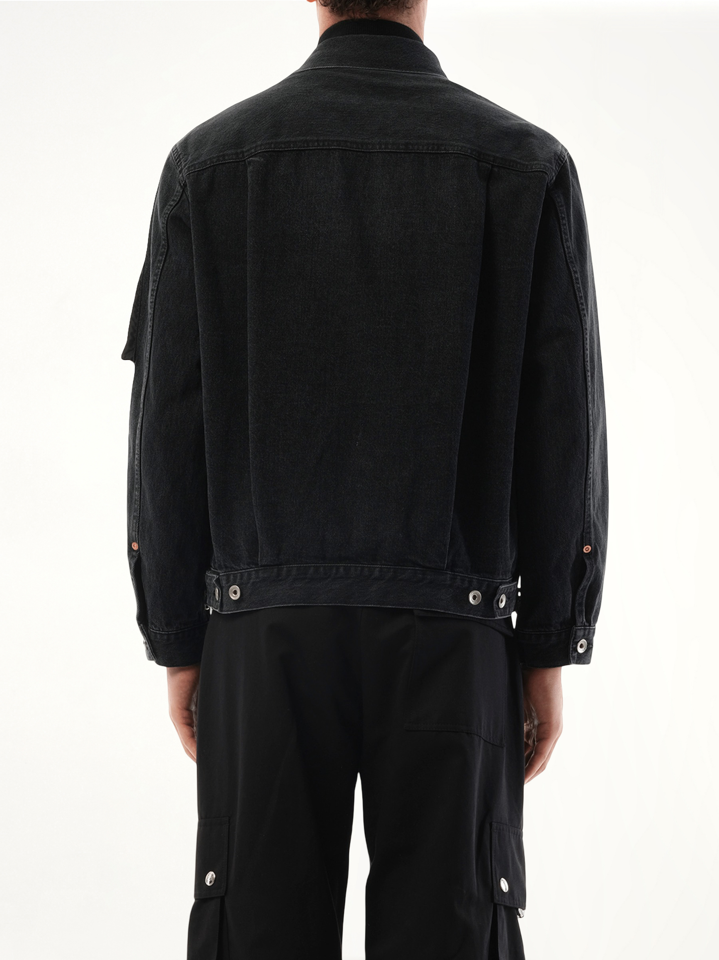 Denim Nylon Double Jacket in Black