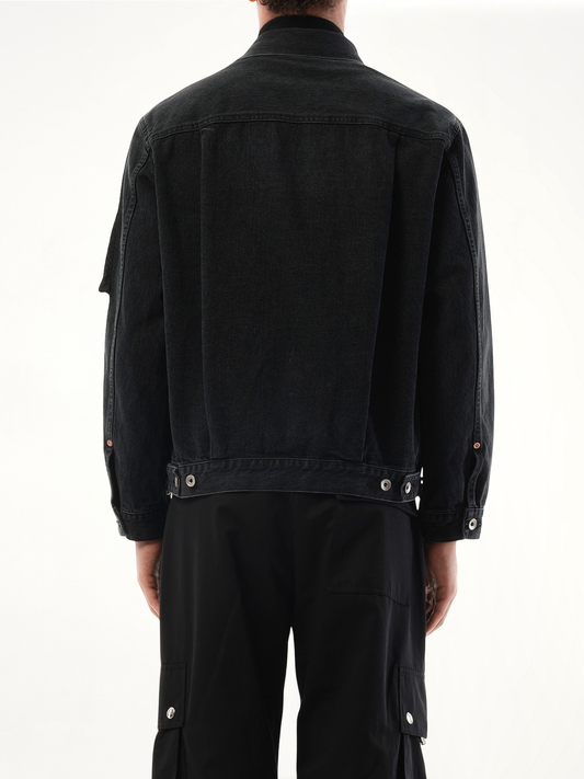 Denim Nylon Double Jacket in Black
