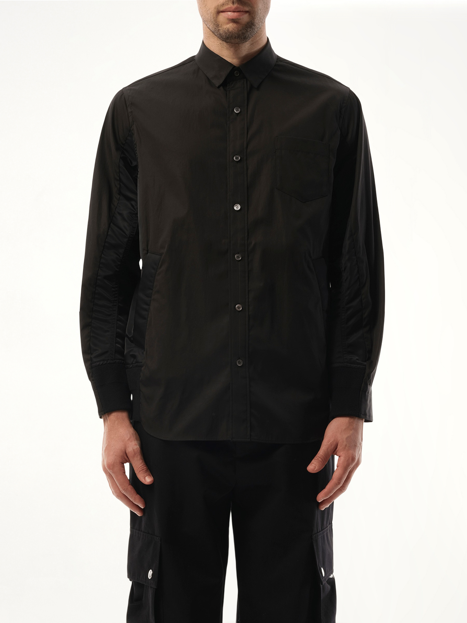 Cotton Poplin Nylon Shirt in Black