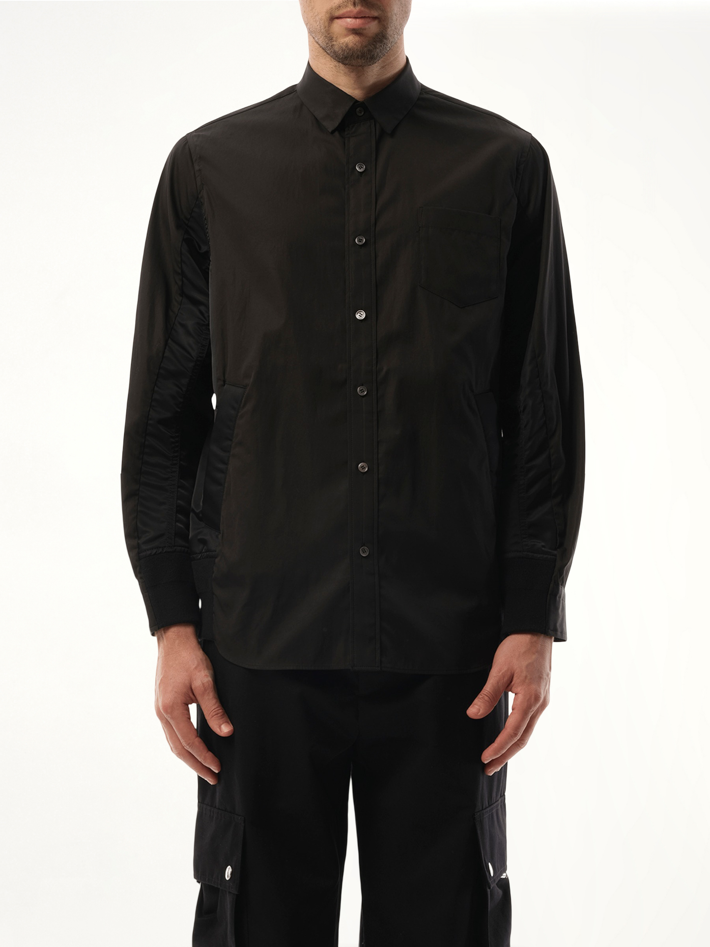 Cotton Poplin Nylon Shirt in Black
