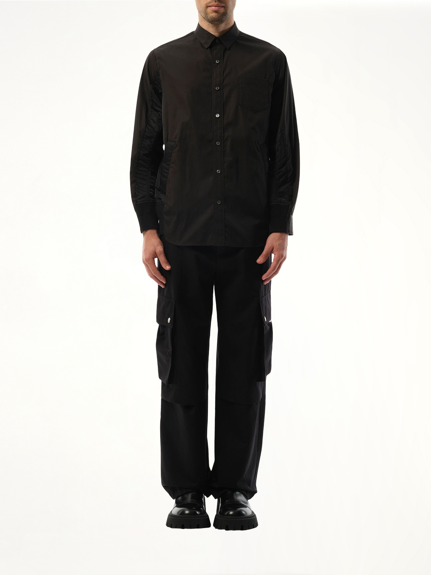 Cotton Poplin Nylon Shirt in Black