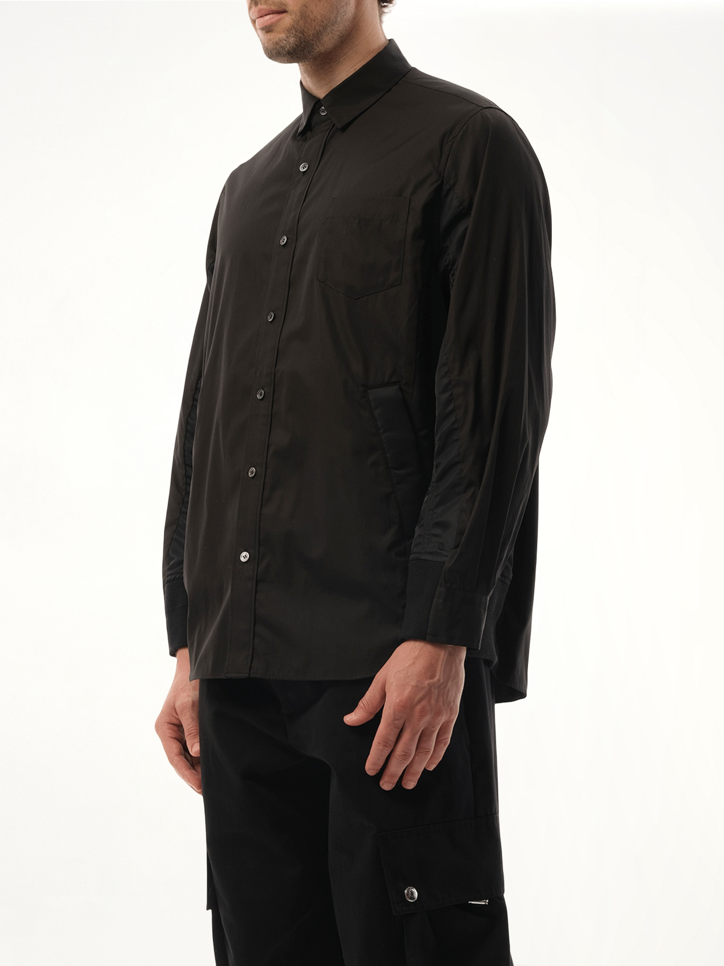 Cotton Poplin Nylon Shirt in Black