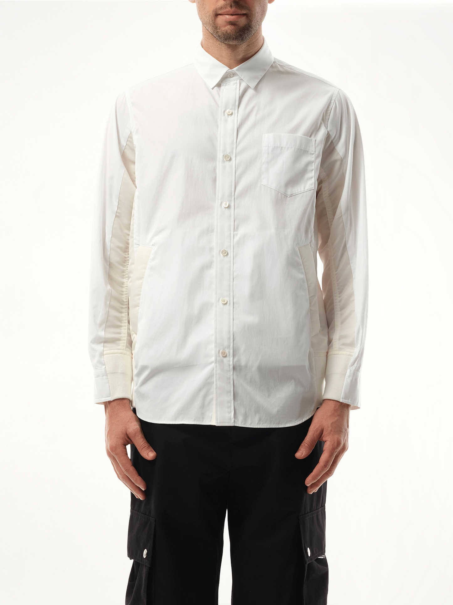 Cotton Poplin Nylon Shirt in Off White