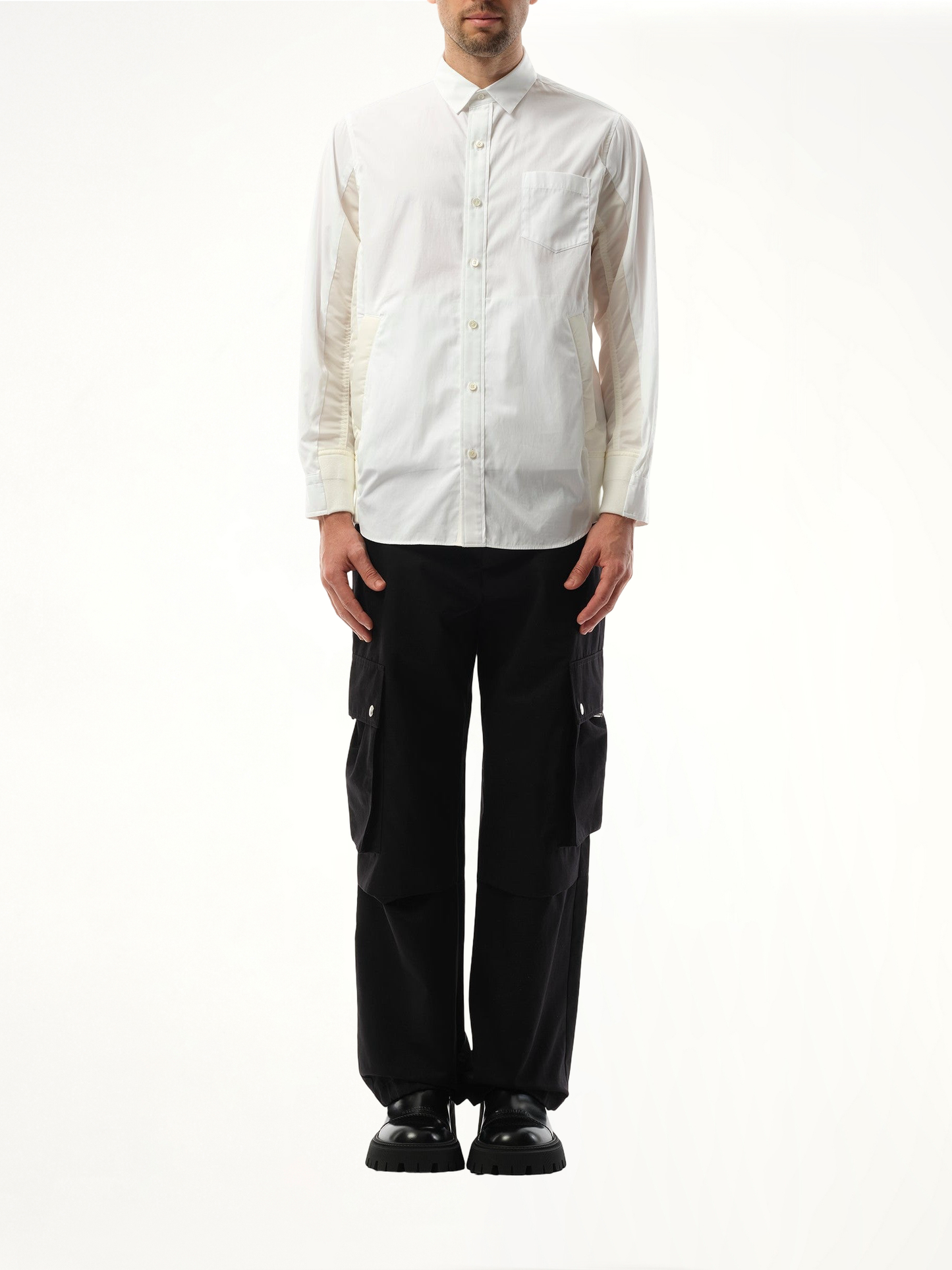 Cotton Poplin Nylon Shirt in Off White