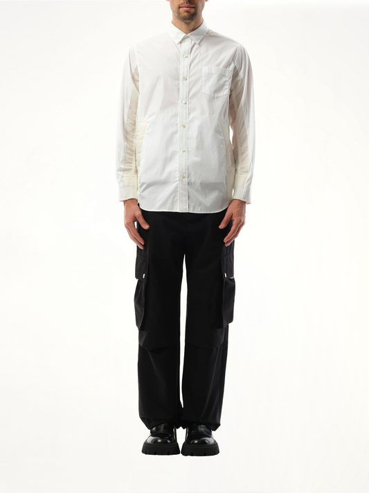 Cotton Poplin Nylon Shirt in Off White