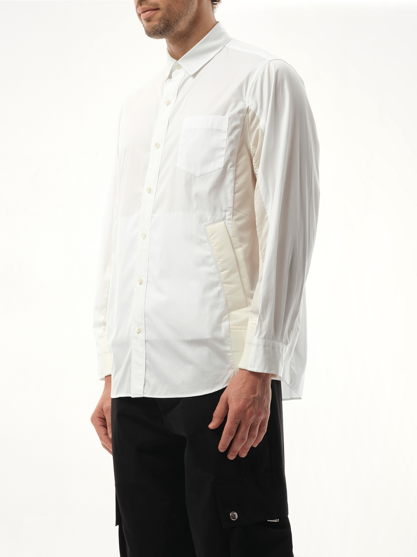 Cotton Poplin Nylon Shirt in Off White