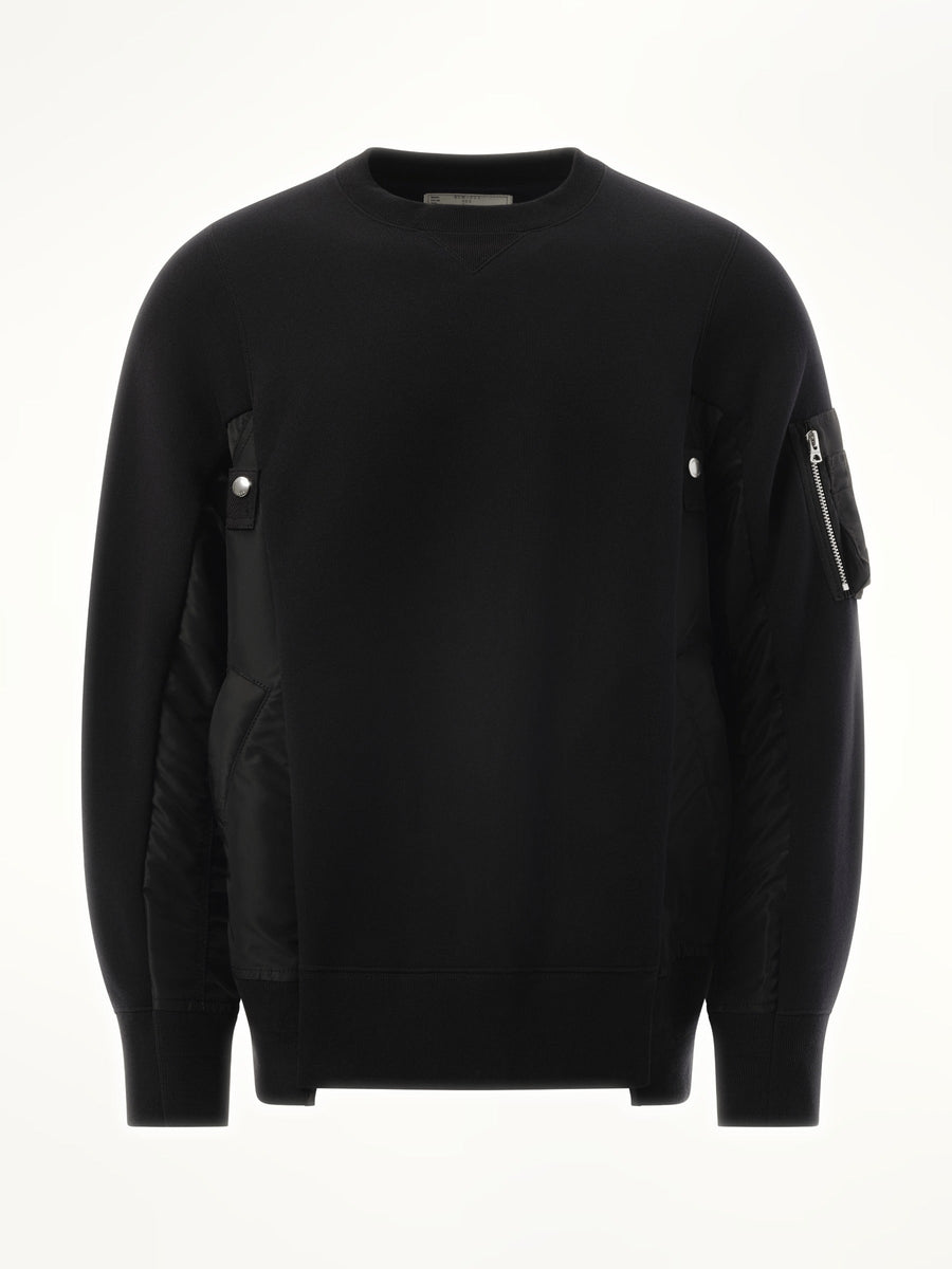 Sacai Sponge Sweat Nylon Twill Sweatshirt in Black