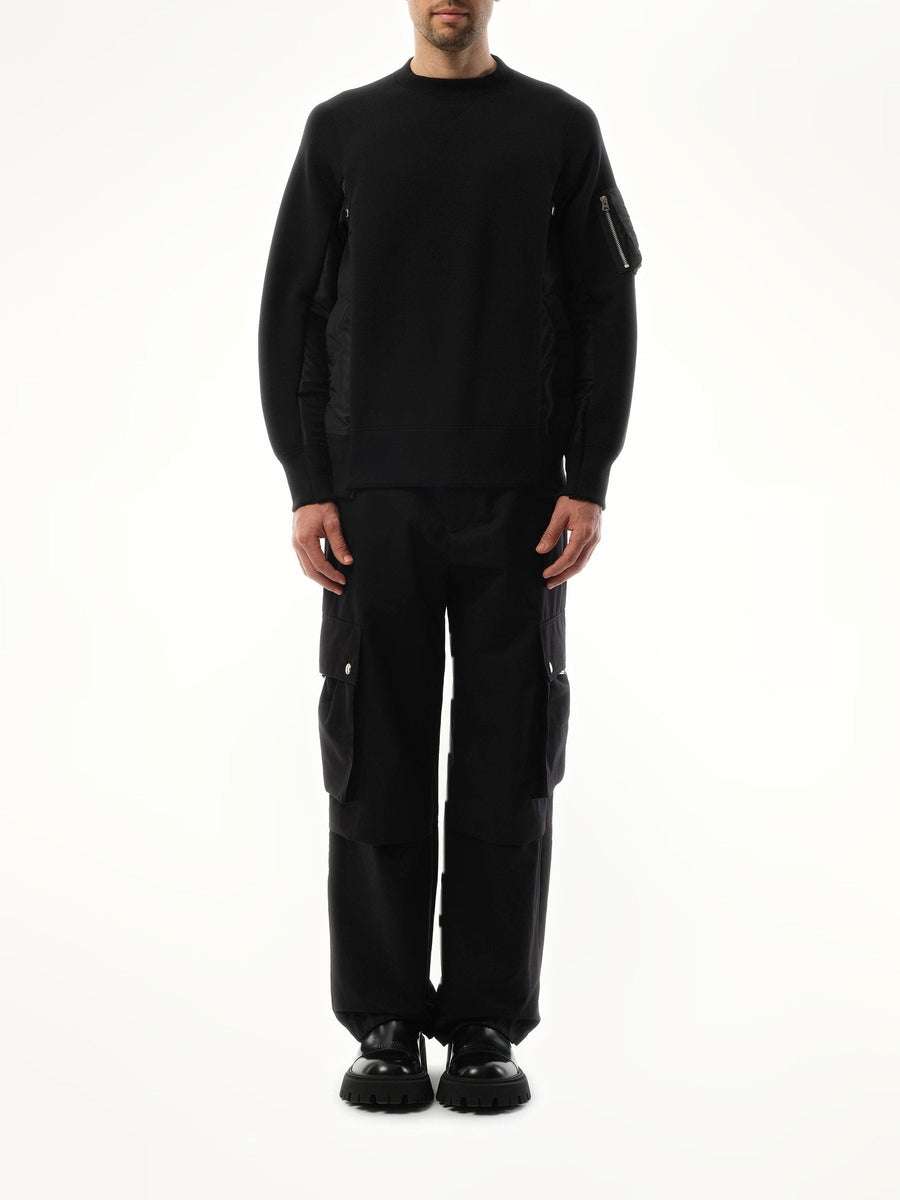 Sacai Sponge Sweat Nylon Twill Sweatshirt in Black