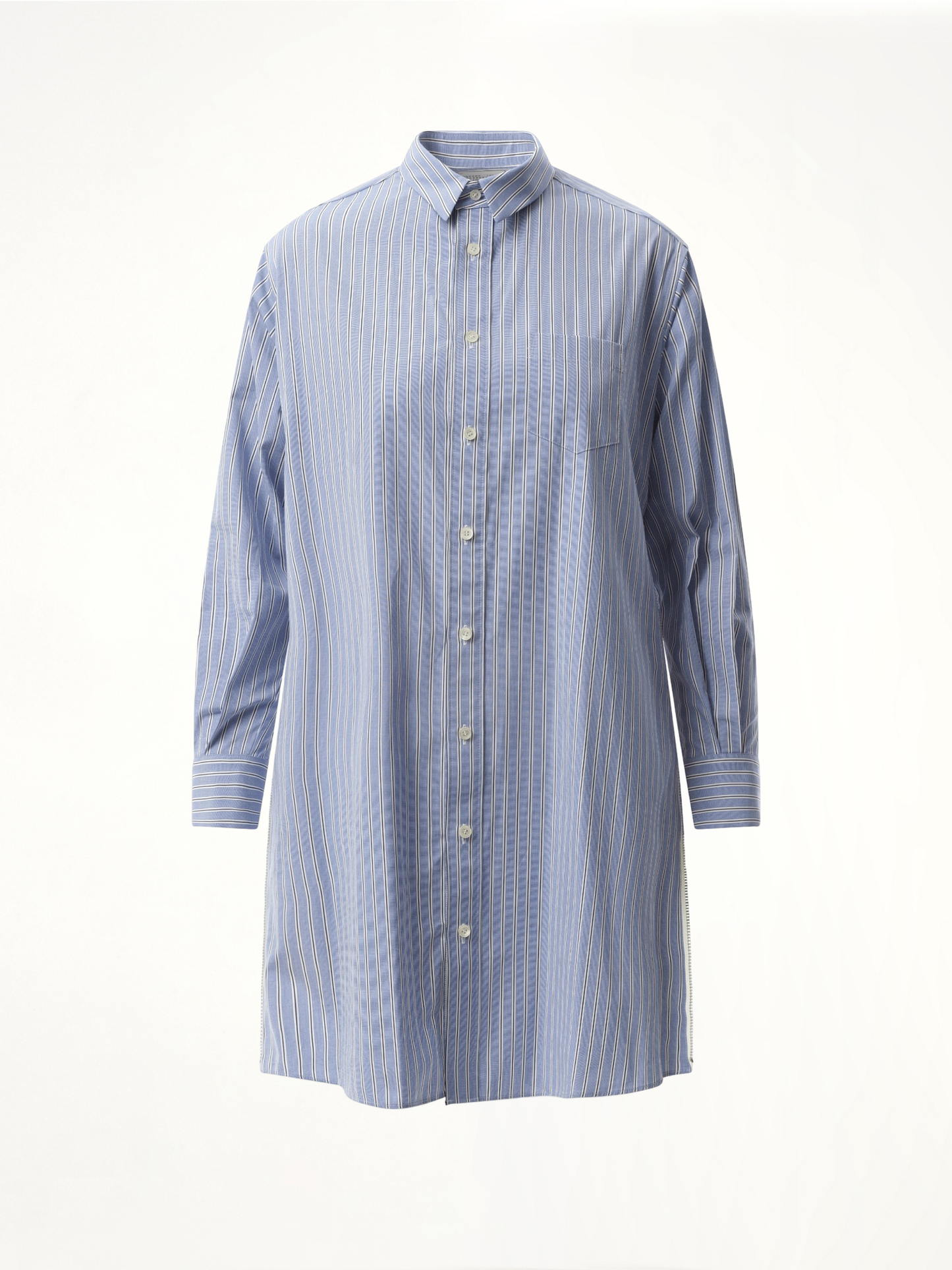 Cotton Poplin Stripe Dress in Light Blue