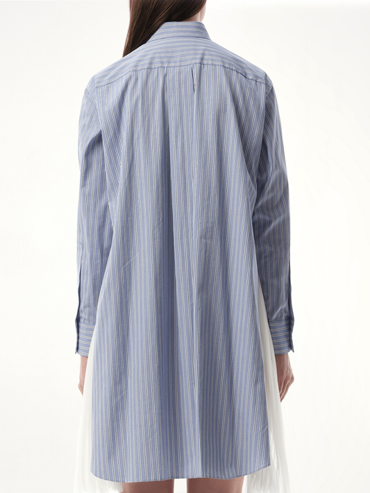 Cotton Poplin Stripe Dress in Light Blue