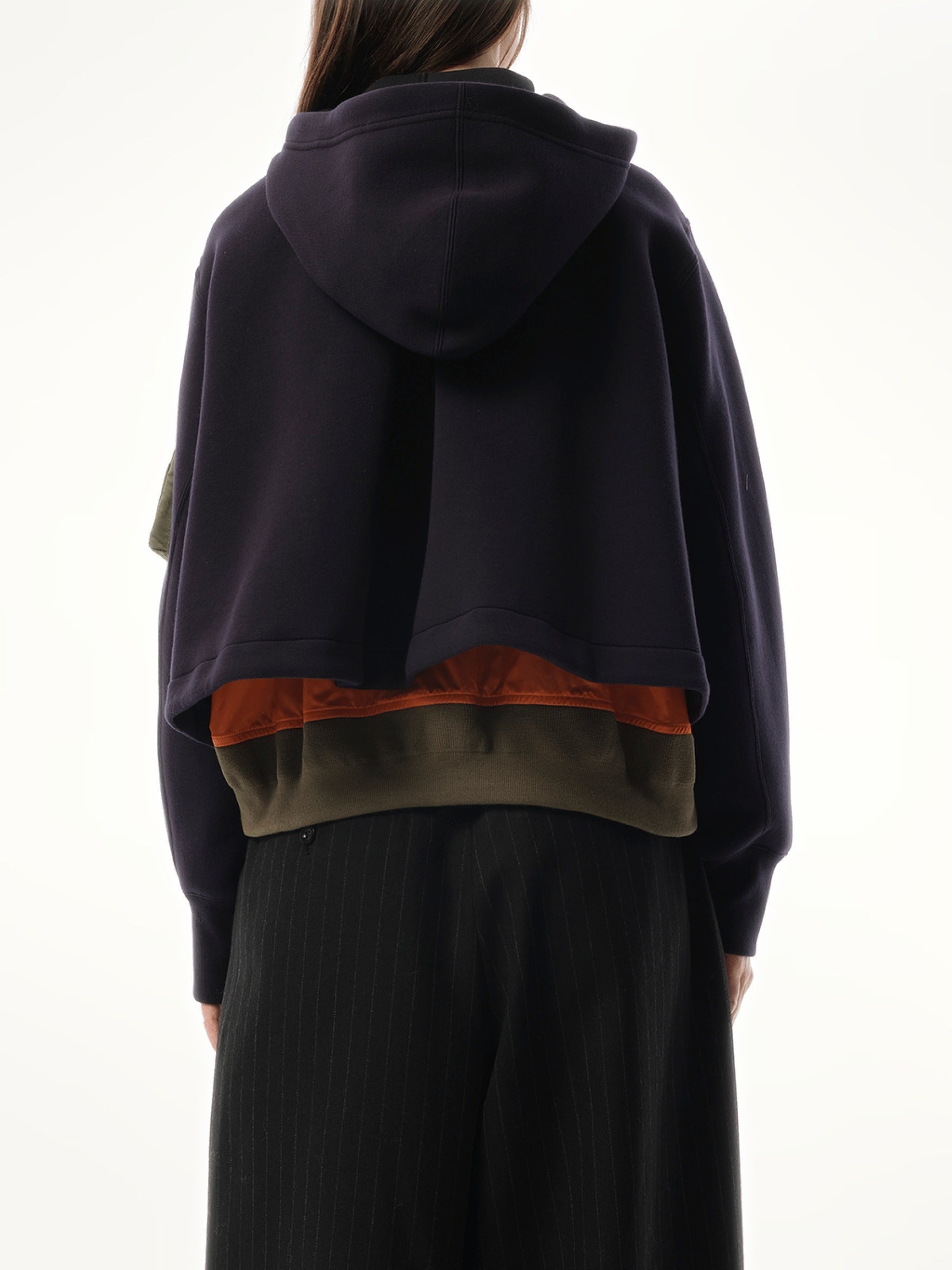 Sacai Sponge Sweat x Nylon Twill Zip Hoodie in Navy/Khaki