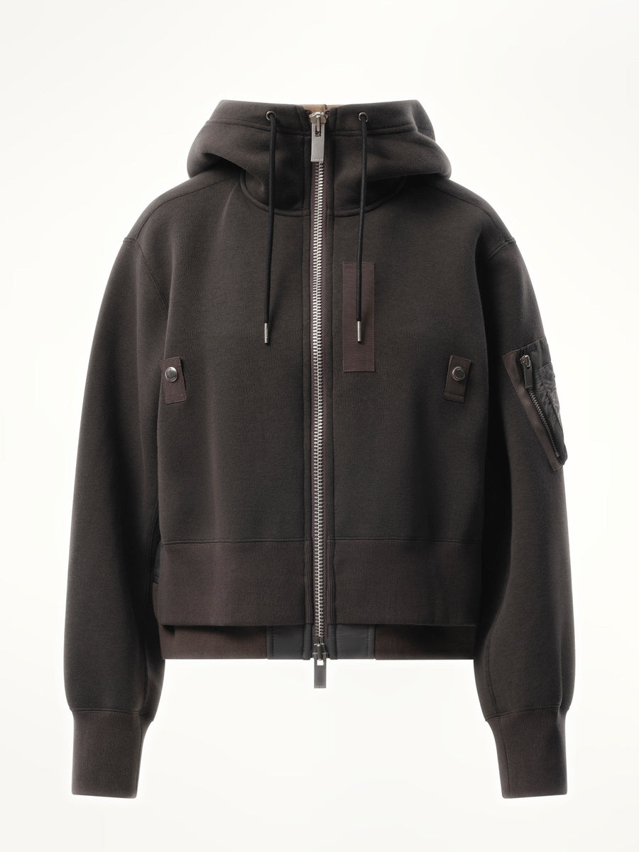 Sacai Sponge Sweat x Nylon Twill Zip Hoodie in Charcoal Gray
