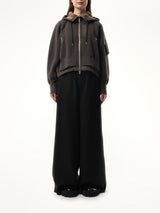 Sacai Sponge Sweat x Nylon Twill Zip Hoodie in Charcoal Gray