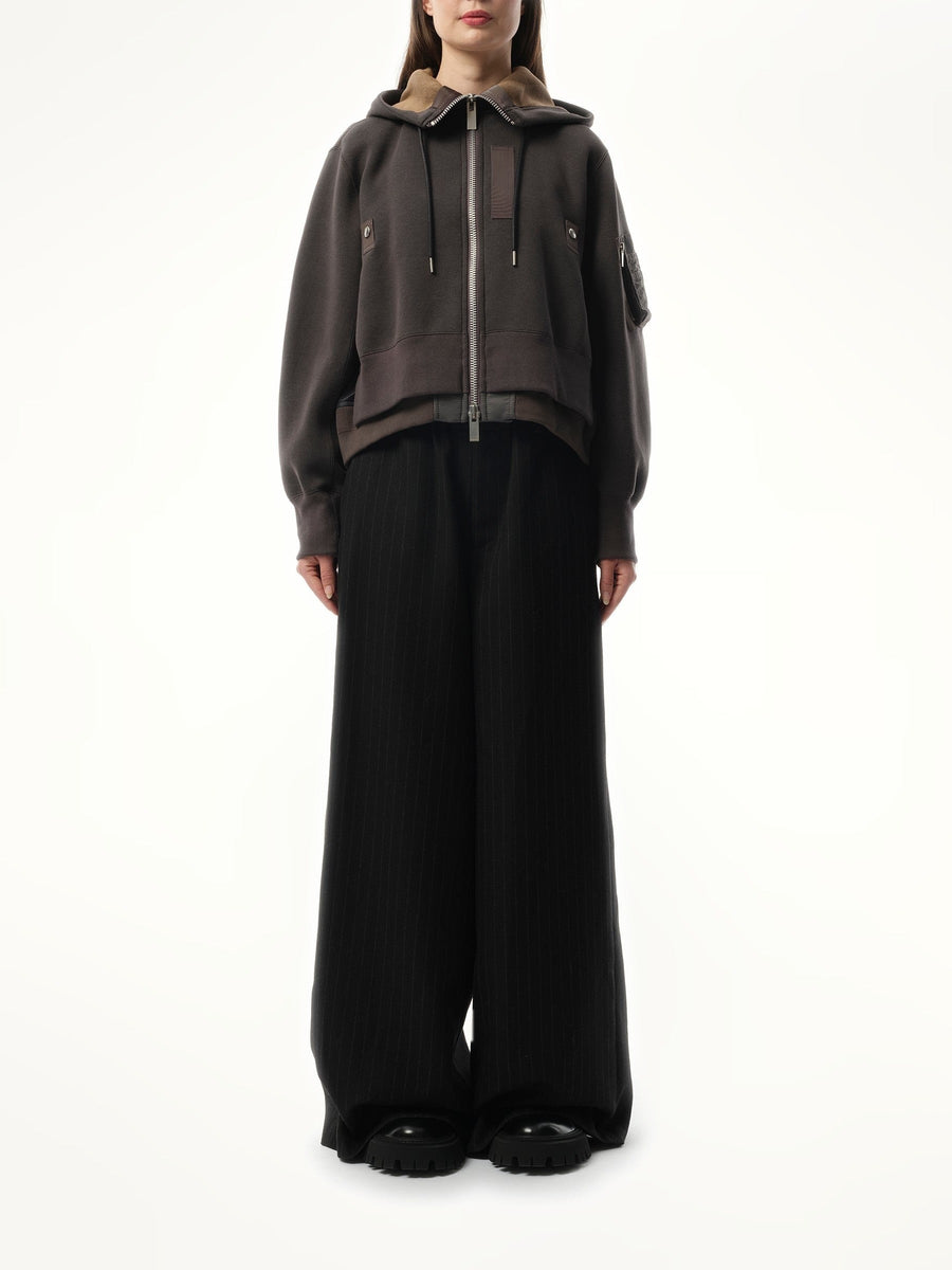 Sacai Sponge Sweat x Nylon Twill Zip Hoodie in Charcoal Gray