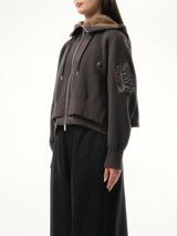 Sacai Sponge Sweat x Nylon Twill Zip Hoodie in Charcoal Gray