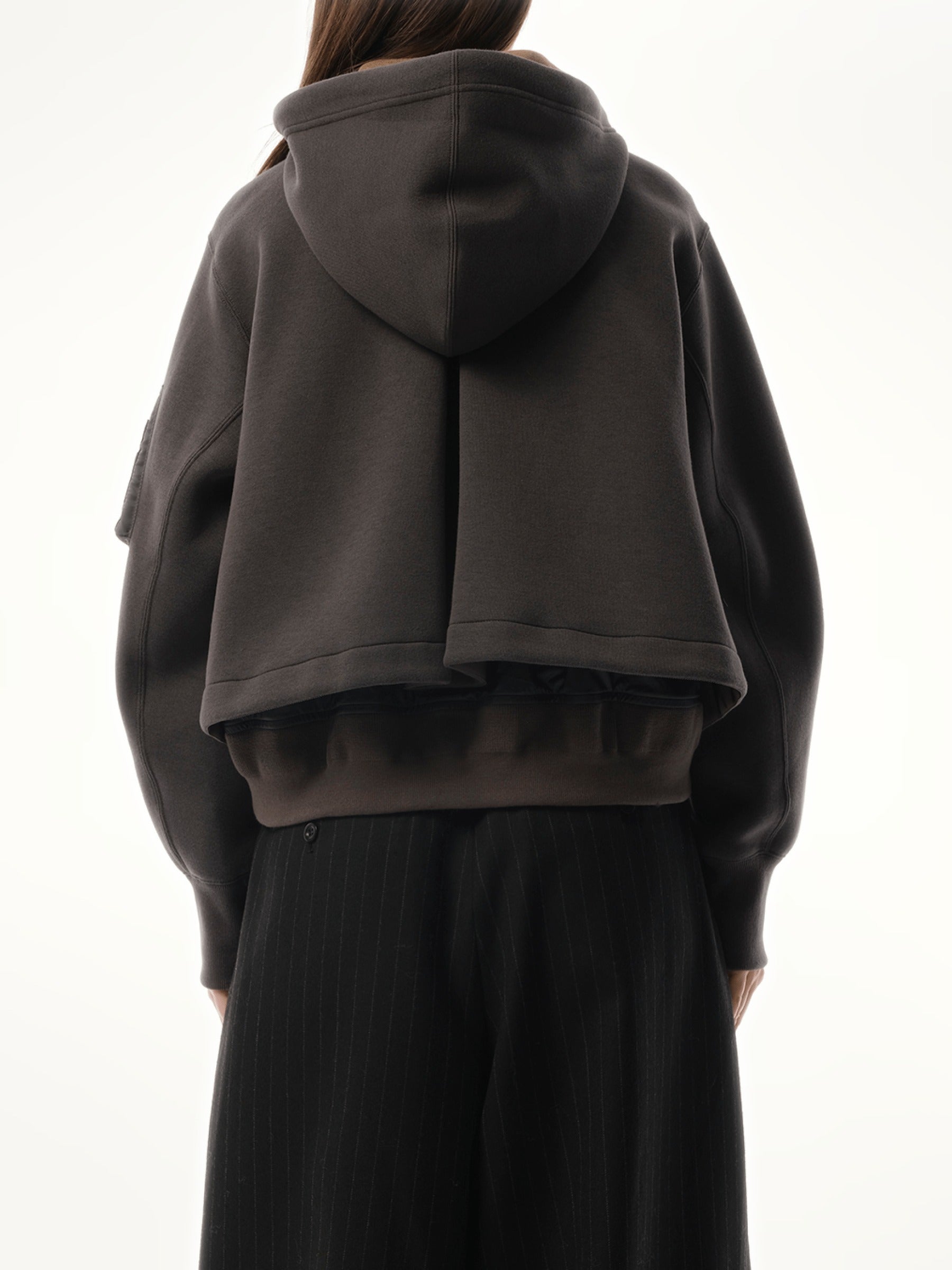 Sacai Sponge Sweat x Nylon Twill Zip Hoodie in Charcoal Gray