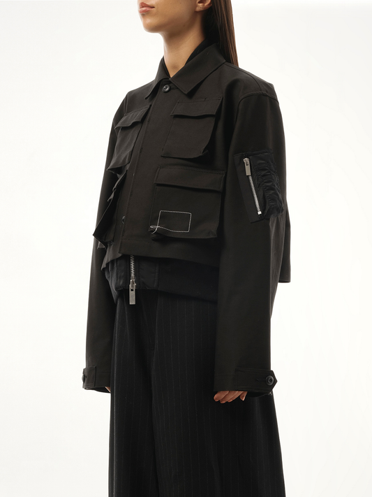 WTAPS Cotton Back Satin x Nylon Twill Jacket in Black