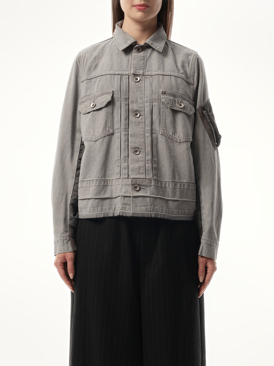Sacai Denim x Nylon Twill Jacket in Gray