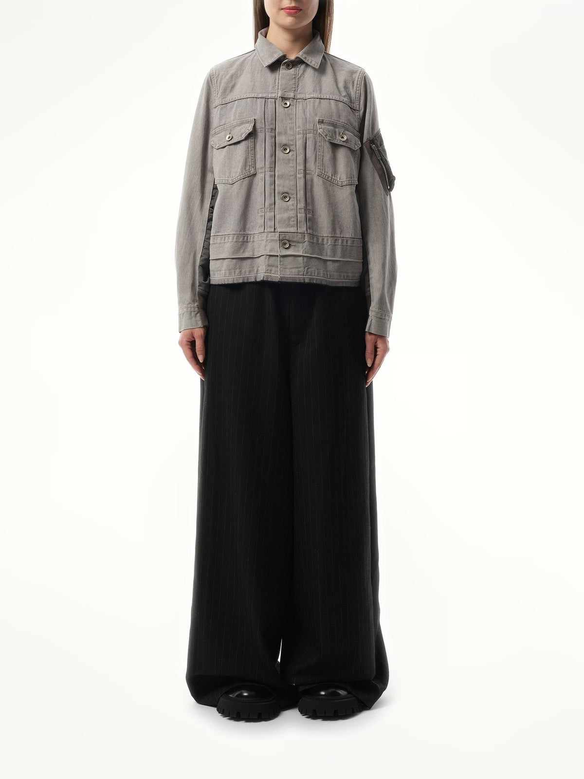 Sacai Denim x Nylon Twill Jacket in Gray