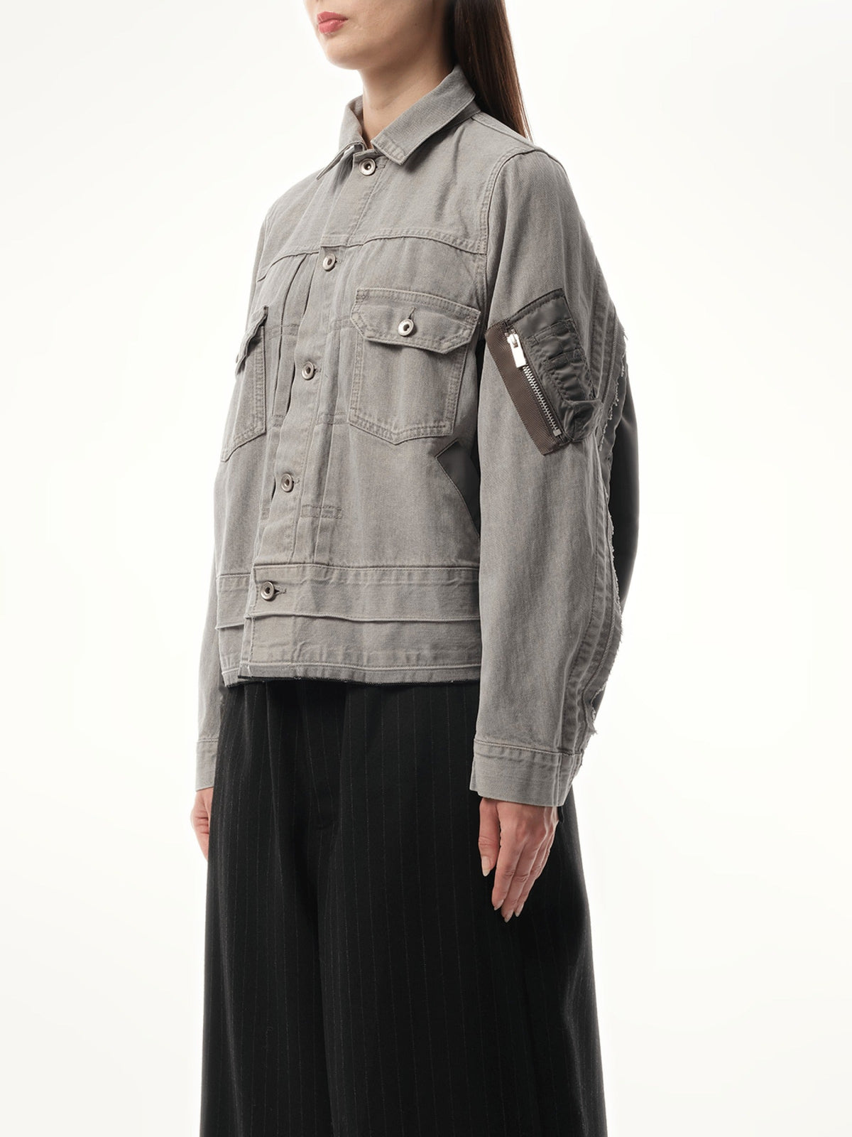 Sacai Denim x Nylon Twill Jacket in Gray