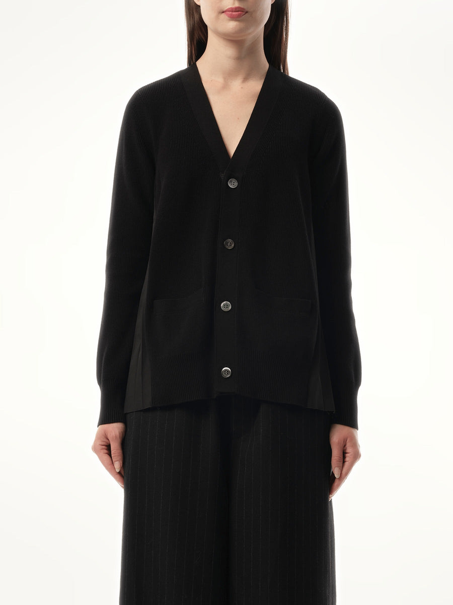 Sacai Cotton Knit x Cotton Poplin Cardigan in Black