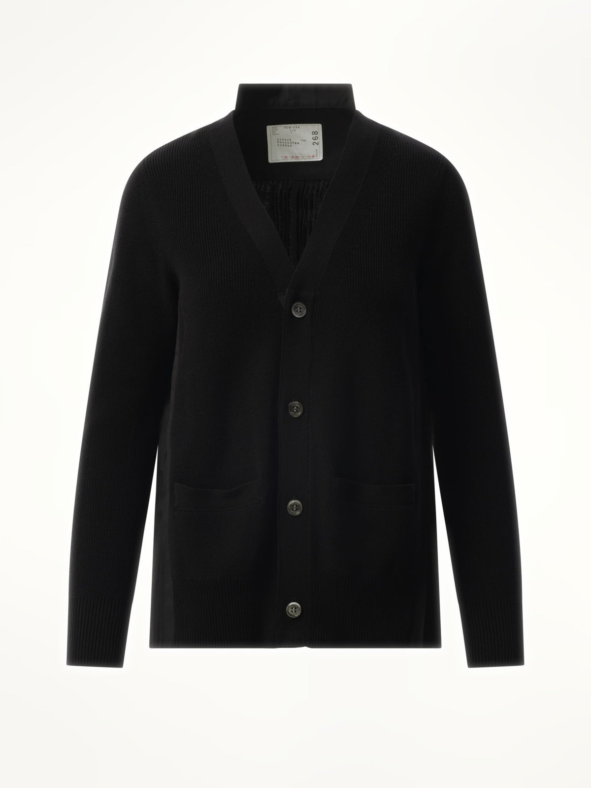 Sacai Cotton Knit x Cotton Poplin Cardigan in Black
