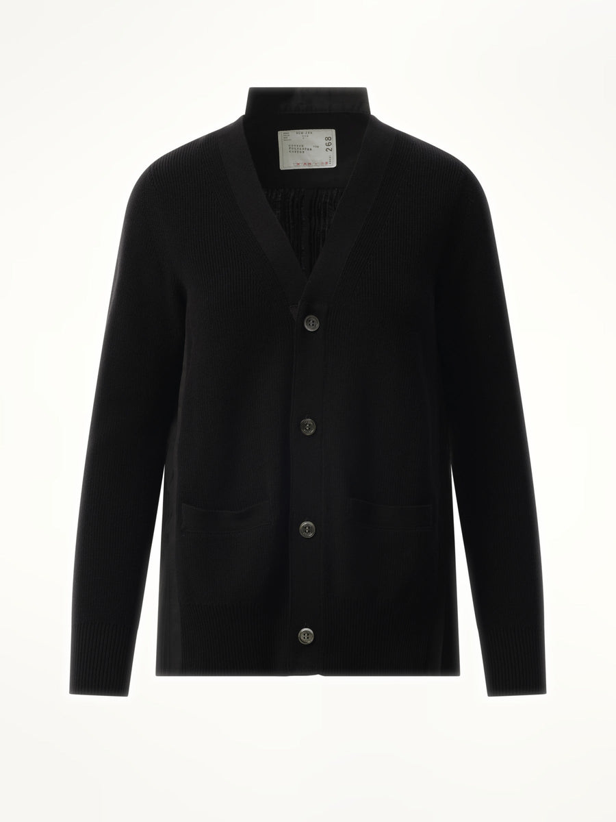 Sacai Cotton Knit x Cotton Poplin Cardigan in Black