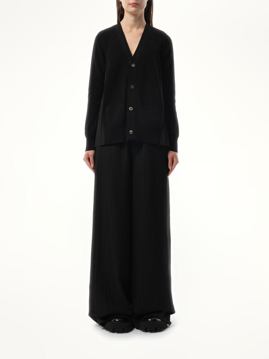 Sacai Cotton Knit x Cotton Poplin Cardigan in Black