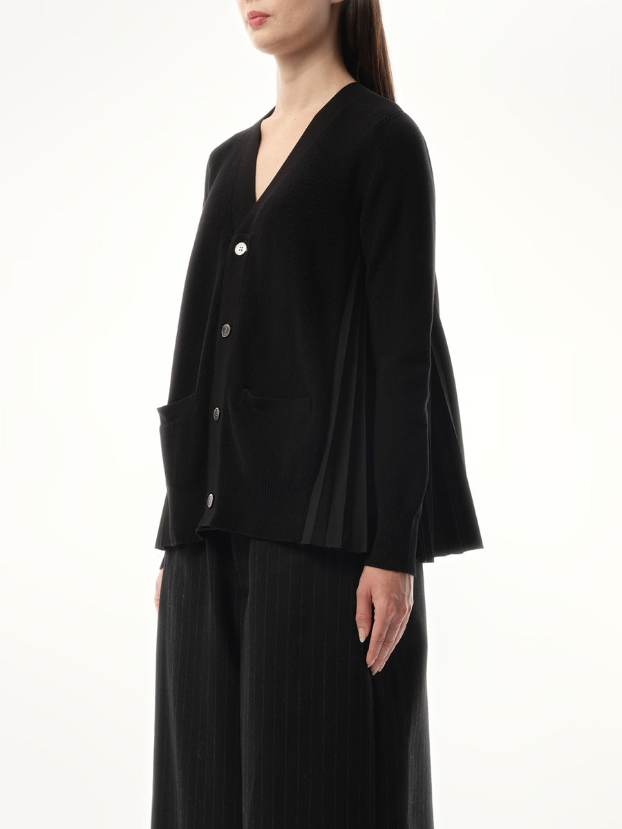 Sacai Cotton Knit x Cotton Poplin Cardigan in Black