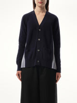 Sacai Cotton Knit x Cotton Poplin Cardigan in Navy