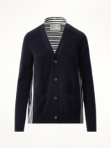 Sacai Cotton Knit x Cotton Poplin Cardigan in Navy