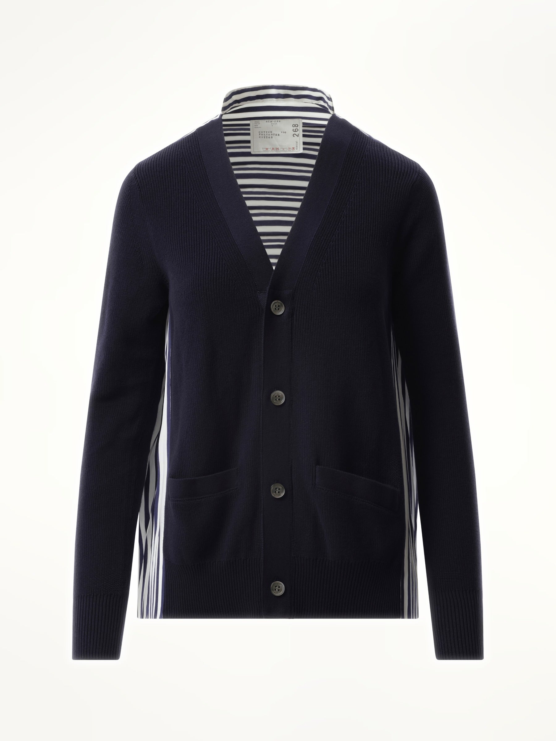 Sacai Cotton Knit x Cotton Poplin Cardigan in Navy