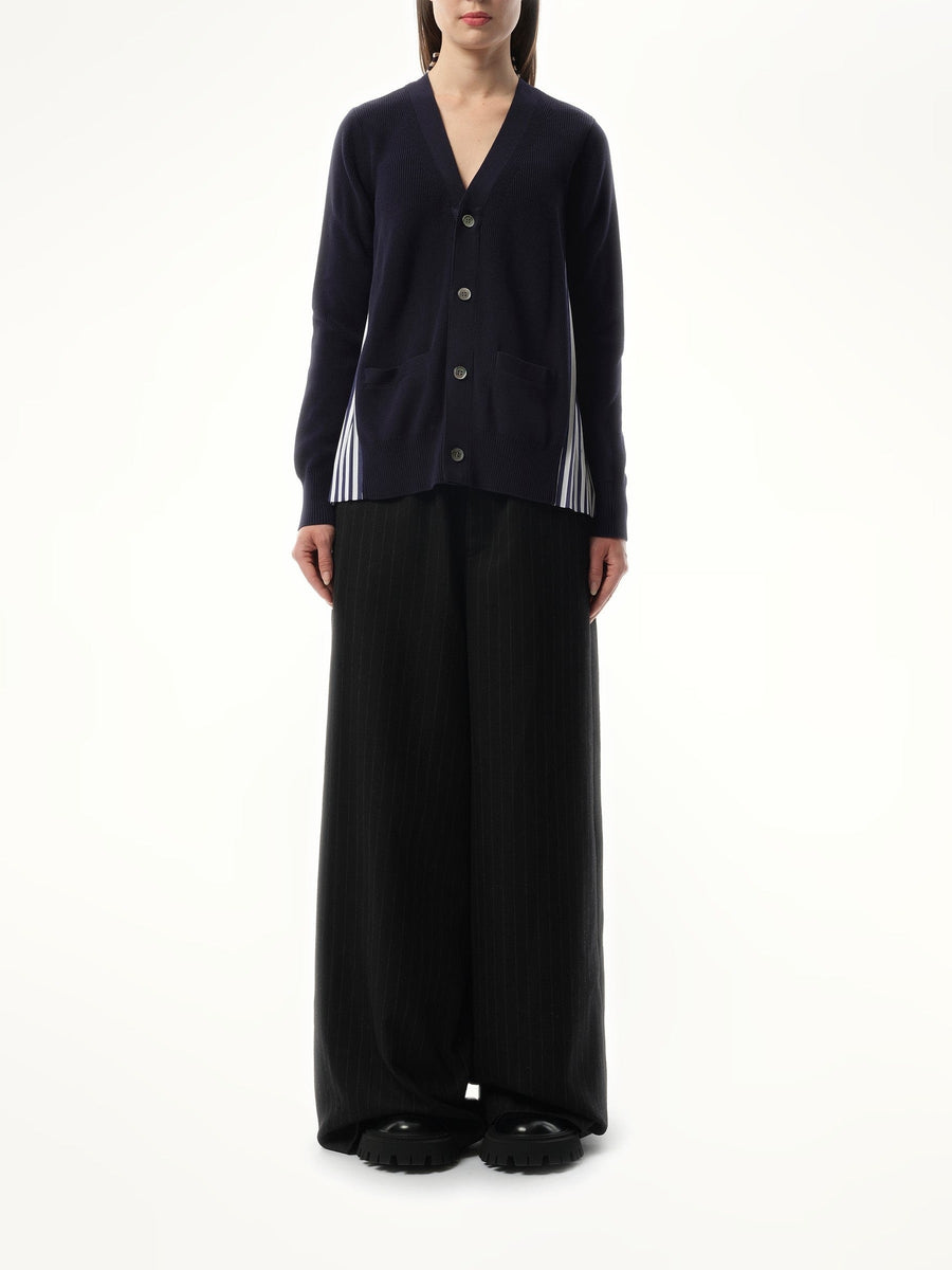 Sacai Cotton Knit x Cotton Poplin Cardigan in Navy